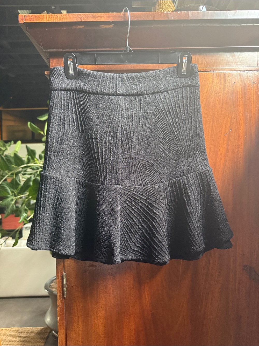 IRO Black Ribbed Knit Flared Hem Skirt